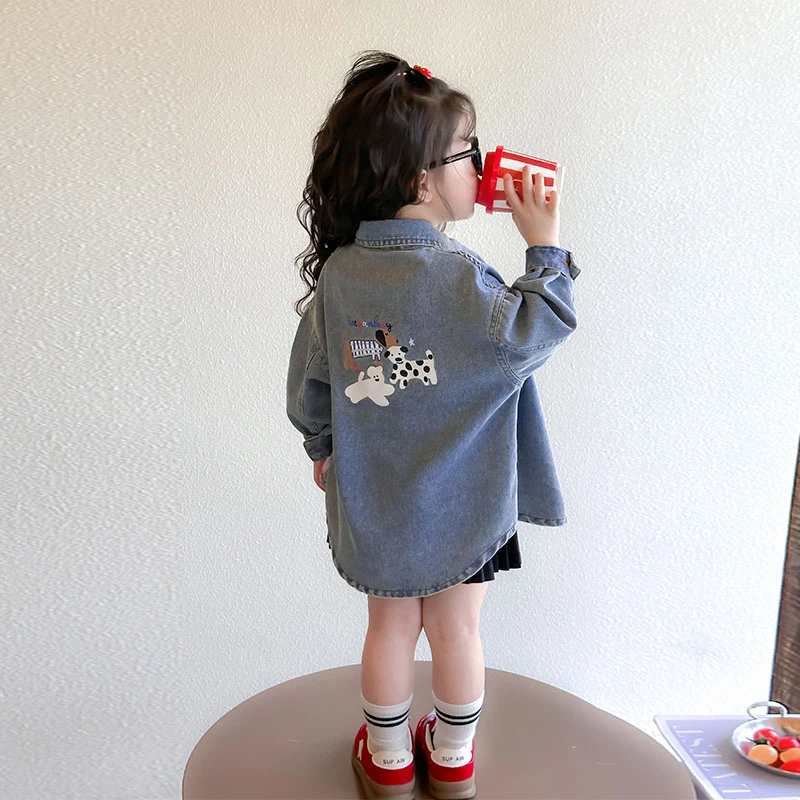 女童牛仔衬衫外套春秋款2025新款韩系儿童春装衬衣女宝宝洋气上衣
