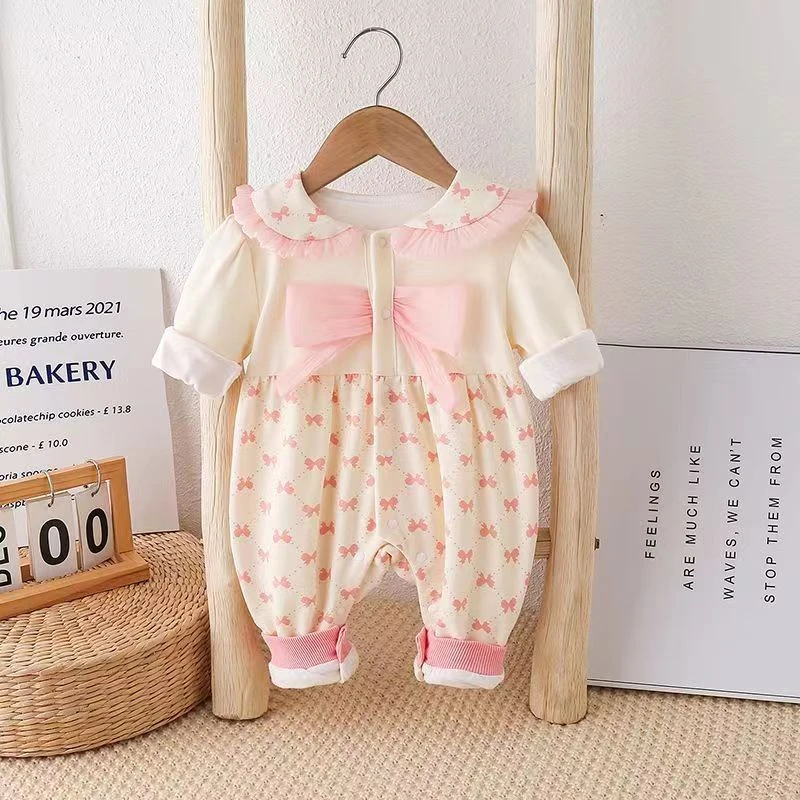 婴儿衣服秋装双层连体衣新生儿哈衣春秋款满月公主女宝宝秋季外出