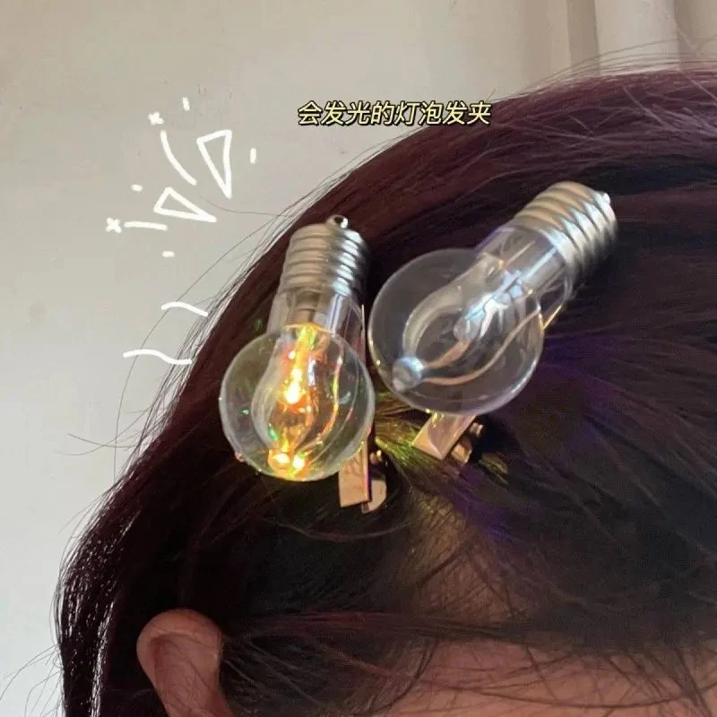 会发光的电灯泡发夹女仿真搞怪发卡趣味搞笑小灯泡刘海鸭嘴一字夹