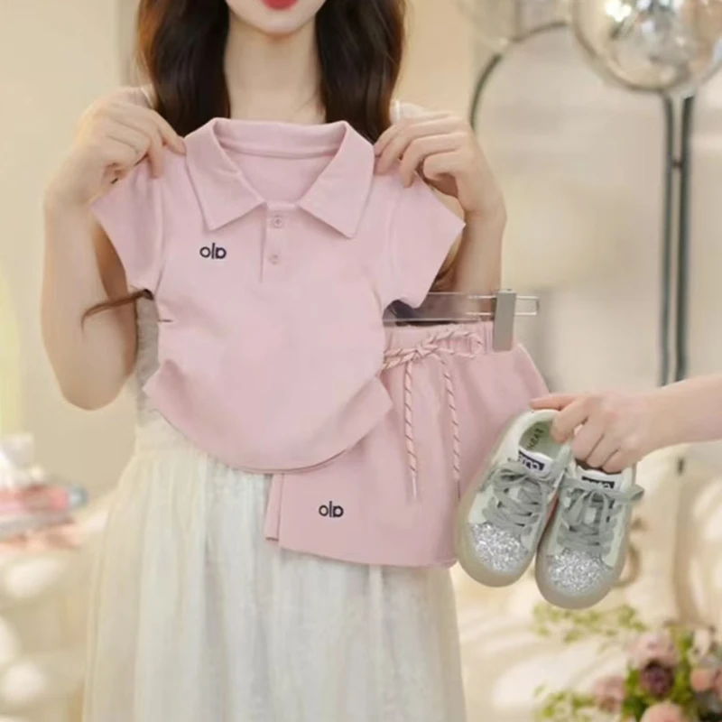 夏季套装韩版翻领裙裤韩版刺绣两件套女夏季运动夏款童装POLO衫