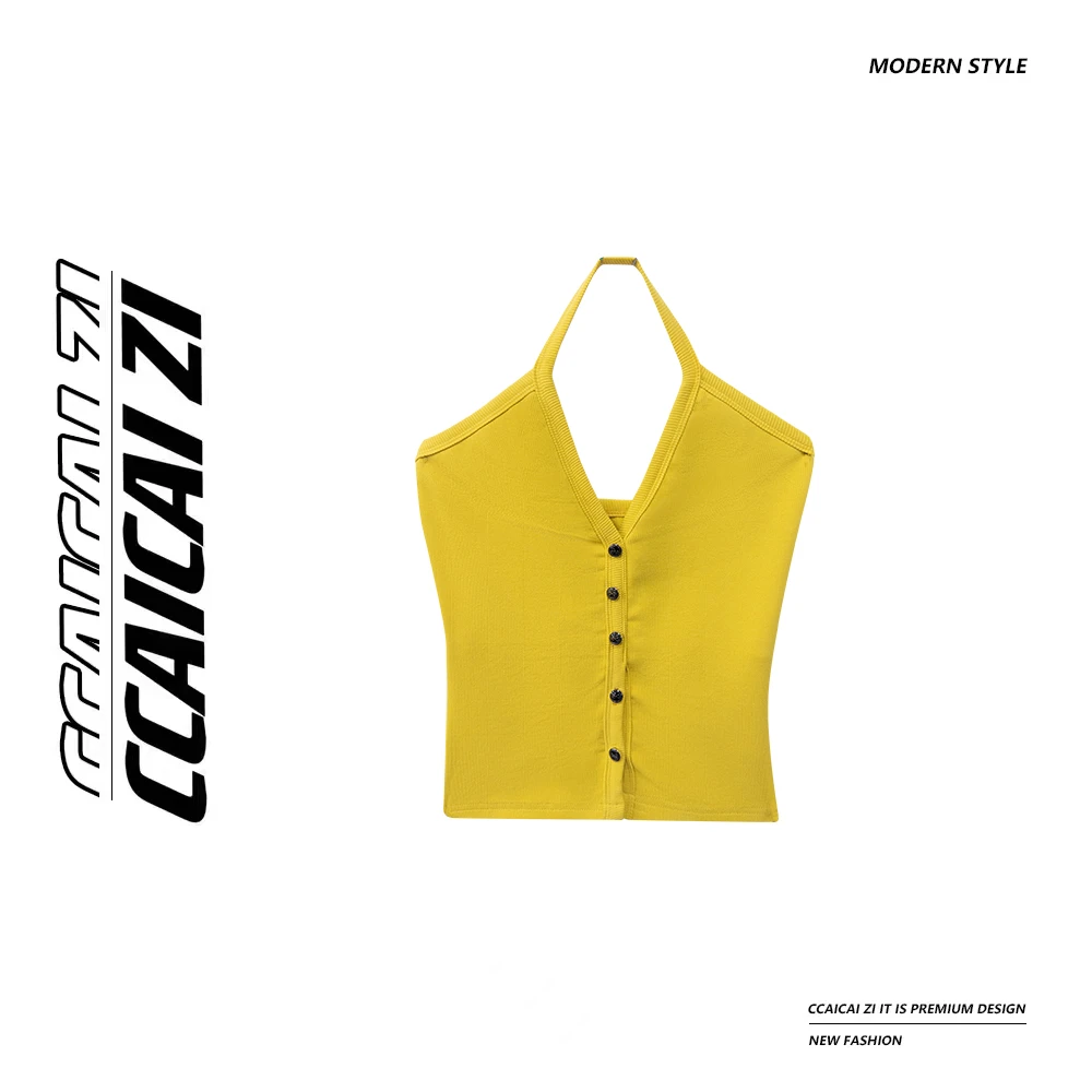 [no退no换]【甜辣日出】性感美背v领排扣修身露背甜辣上衣8610