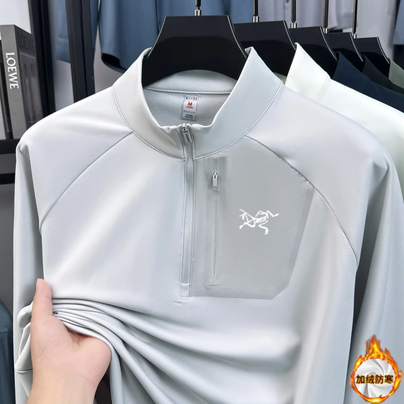 奥特莱斯撤柜| 刺绣鸟男款长袖t恤半拉链抓绒加绒套头保暖打底衫
