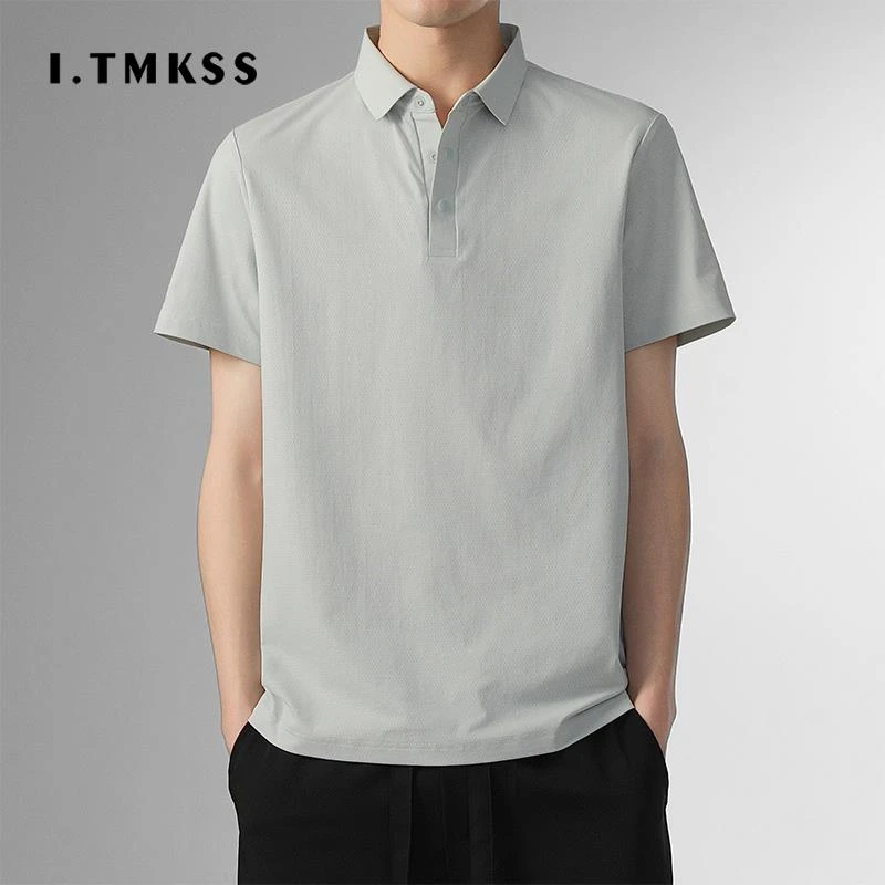 2025夏季冰丝薄款短袖polo衫男时尚大码宽松翻领防晒纯色T恤衫潮