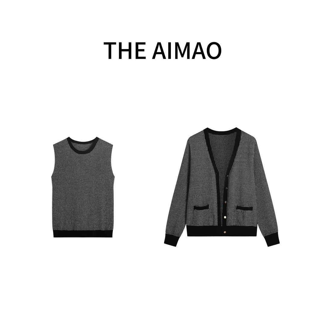 【THE AIMAO】"摩登静奢"100%美丽羊毛亲肤开衫马甲套装XYX80863