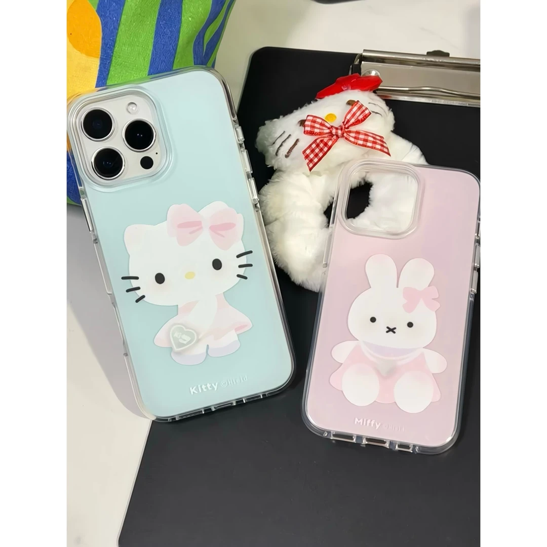 简约可爱kitty兔子双层磨砂气囊防摔适用苹果手机壳iPhone16/15硬