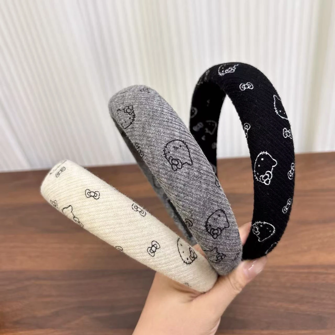 可爱KT猫咪针织发箍高颅顶海绵头箍少女感洗脸发卡外出发饰压秋冬