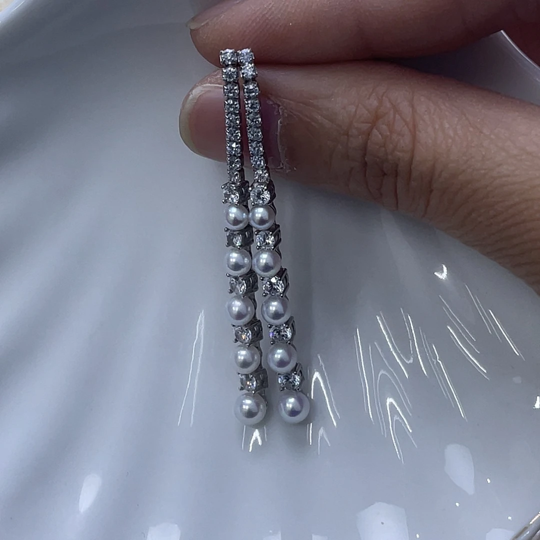 耳饰银S925镶嵌淡水珍珠