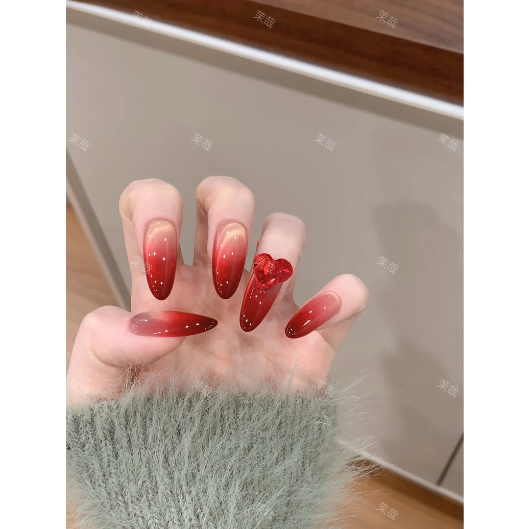 茉哉I现货【施家全华钻/斯嘉丽红】纯手工定制美甲拆卸穿戴甲A4963