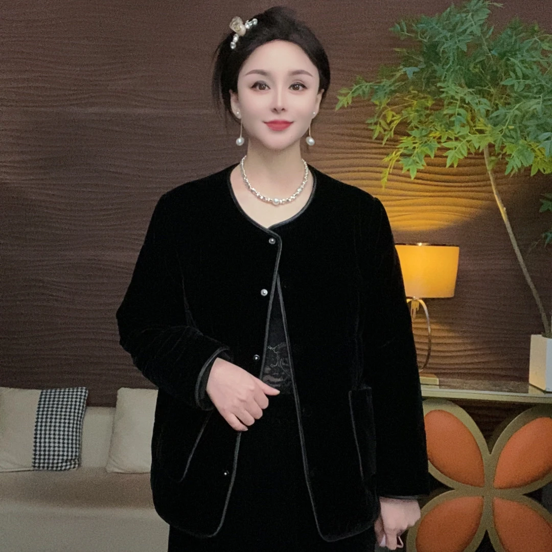 桑蚕丝丝绒短款时尚百搭宽松棉服1026