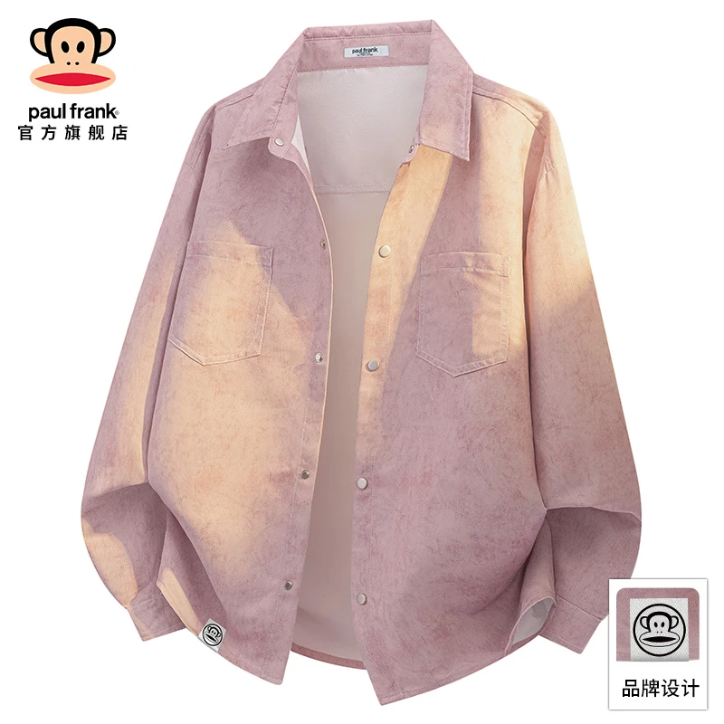 PaulFrank/大嘴猴美式扎染长袖衬衫男款2025秋季翻领休闲宽松衬衣