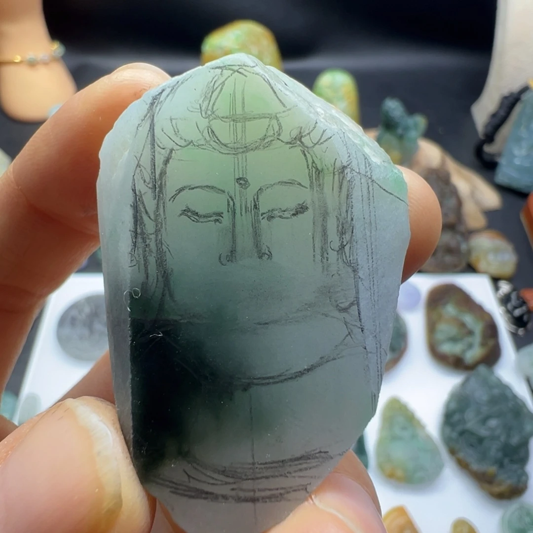 定制翡翠未镶嵌窝***福缅甸翡翠Ａ货挂件观音头