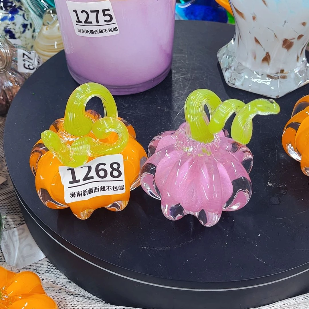 实心南瓜2个 家悦琉璃花瓶摆件