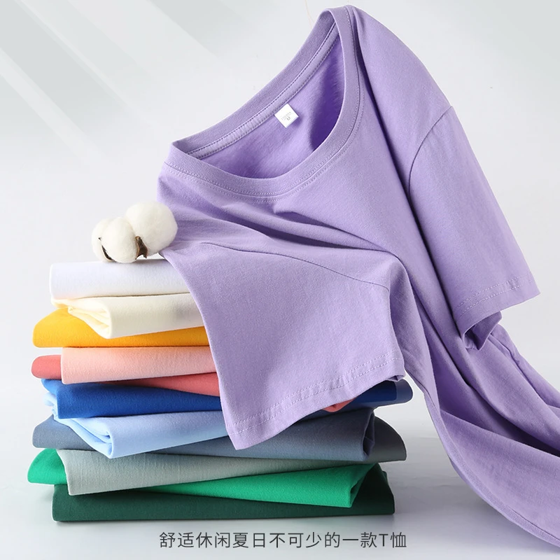 现货批发一件代发180G精梳圆领短袖t恤宽松纯色男女款印运动舒适