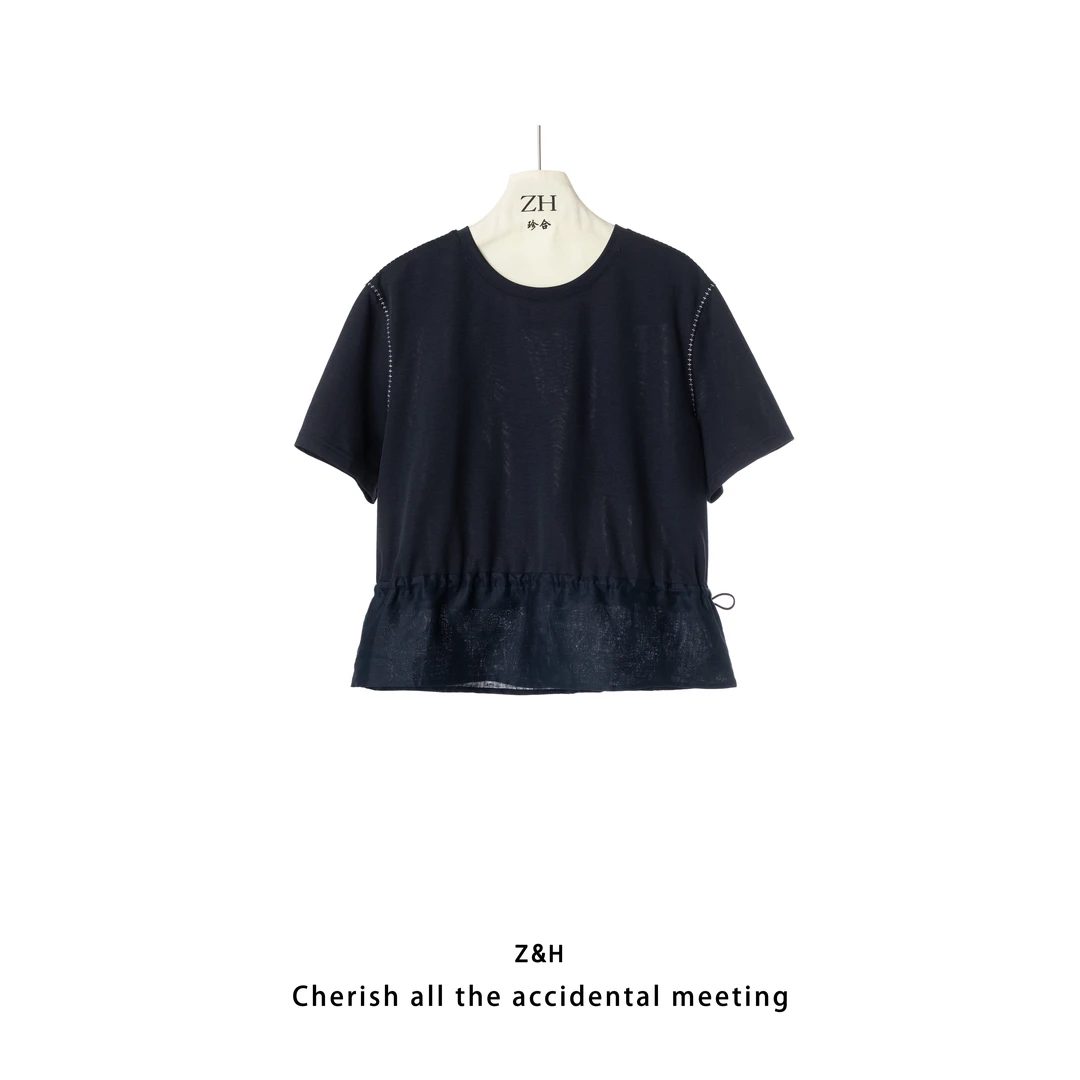 ZH【醉漾轻舟】圆领纯色简约款T恤女上衣短袖舒适宽松