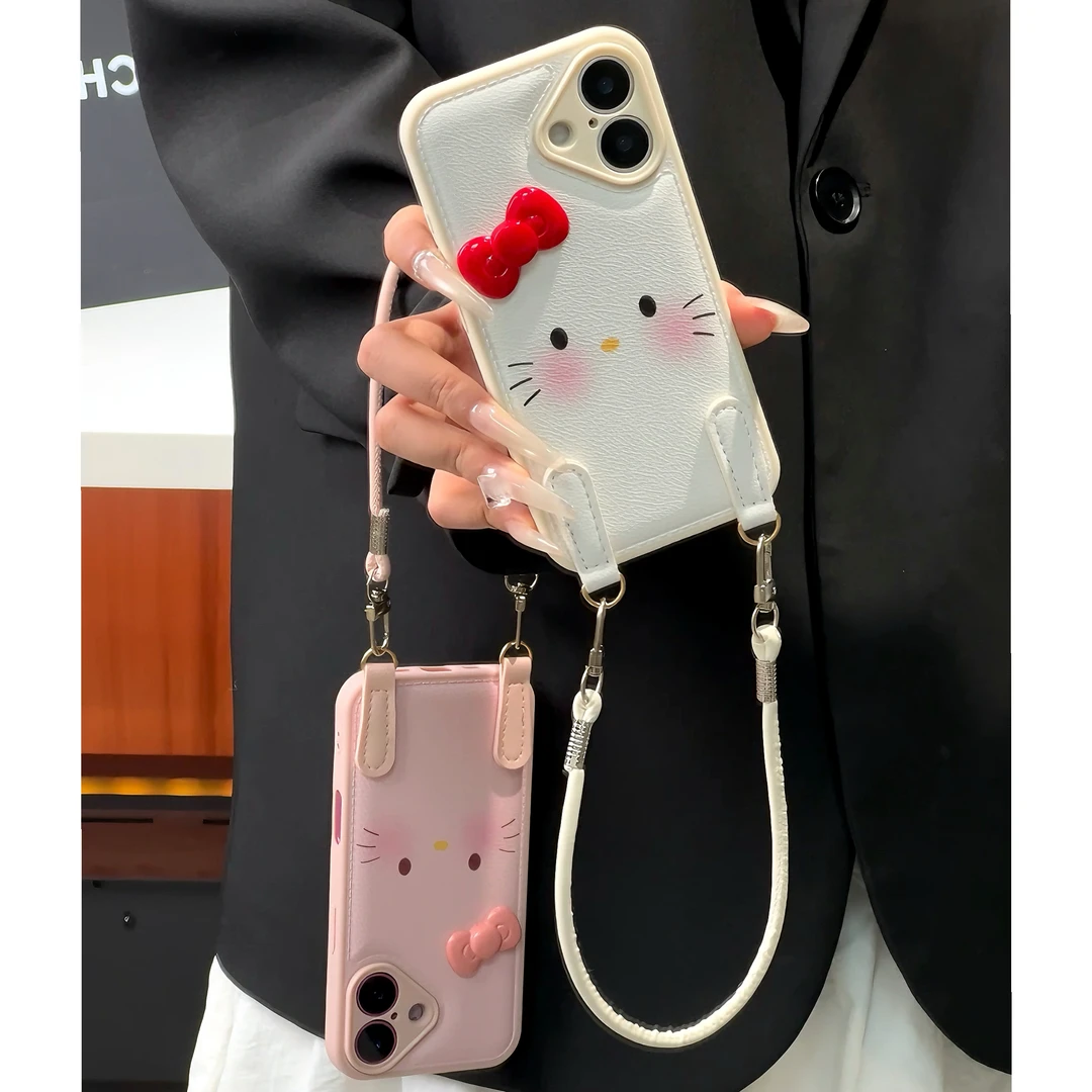 简约蝴蝶结KT挂绳适用iPhone16/15苹果气垫手机壳华为vivoppo小米