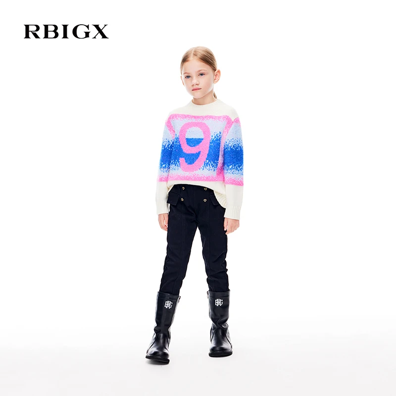 RBIGX瑞比克童装冬季新款百搭休闲中领渐变数字针织衫MS3DR2612