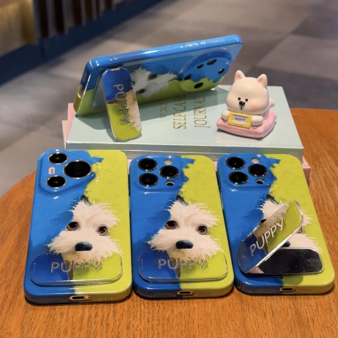 奥菲顿毛绒狗镜面支架适用苹果16菲林手机壳华为P70vivoppo小米15