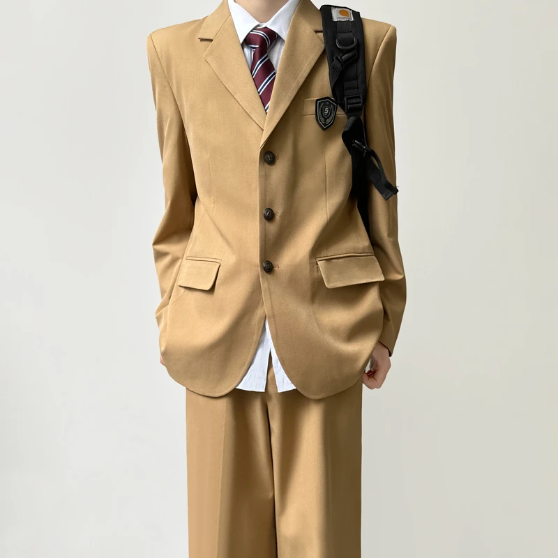 木村叔dk日系原创卡其色西服男生春秋季学院风青少年外套西装套装