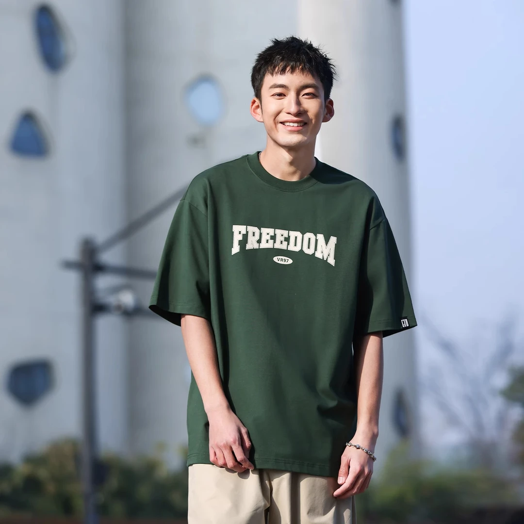 VR97美式潮牌重磅短袖t恤男款2025春夏新款宽松字母印花纯棉上衣