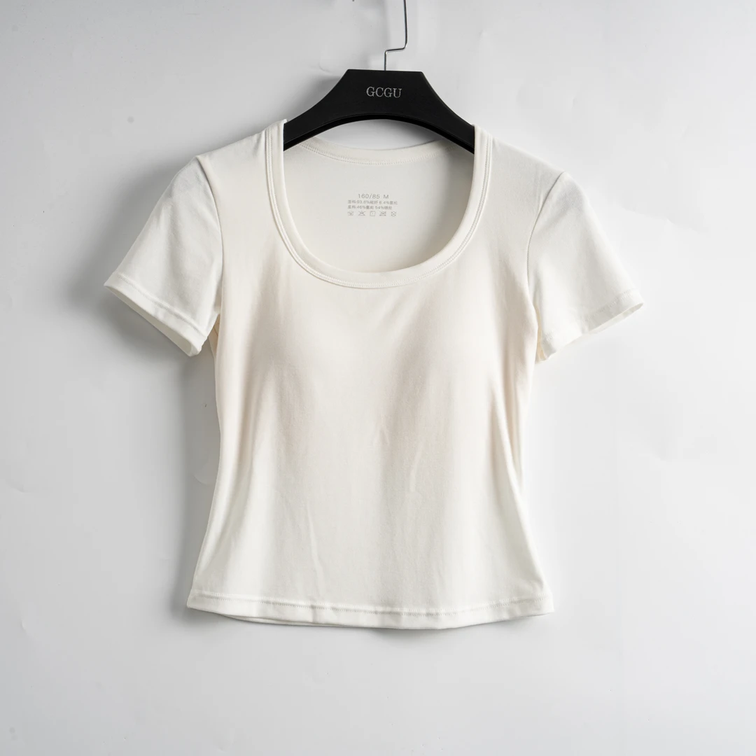 米白色短款T恤-21023