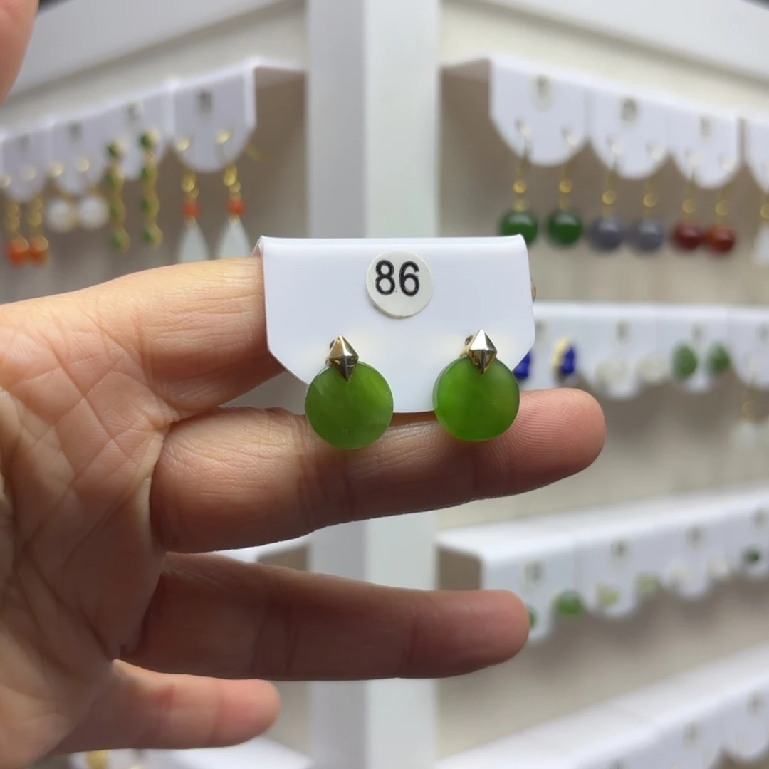 和田玉银S925镶嵌耳饰