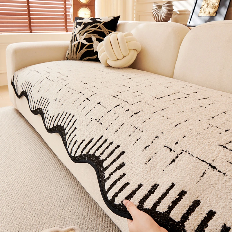 异形沙发垫毛绒加厚防滑2025秋冬新款高级感不规则直排坐垫子盖布