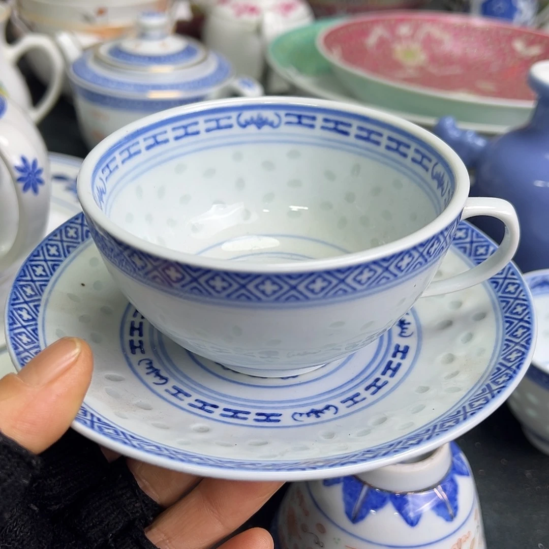 杯景德镇陶瓷青花玲珑耳杯