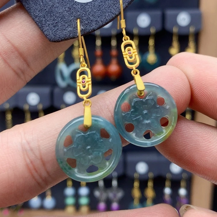 银S925镶嵌翡翠耳饰耳饰