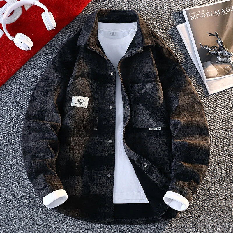 男士牛仔裤秋冬2025新款翻领加厚工装夹克男生青少年潮流褂子上衣