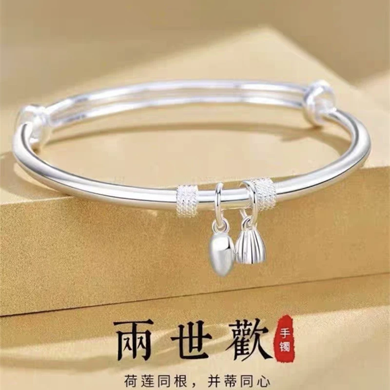 足银手镯 A45两银世欢推拉手镯简约时尚年轻款可调节女镯子送礼