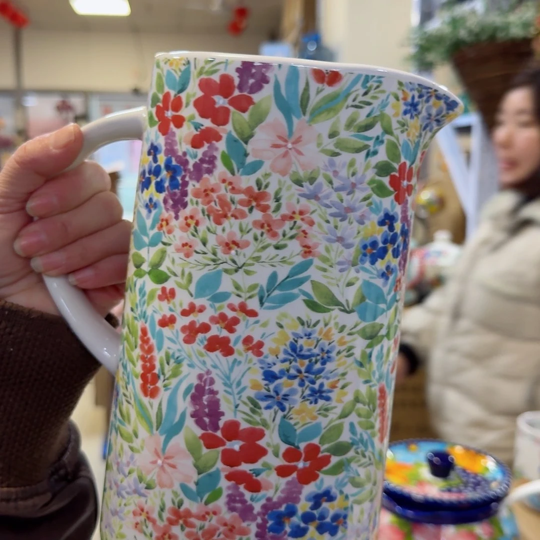 瓷片百花齐放2000毫升水壶一只