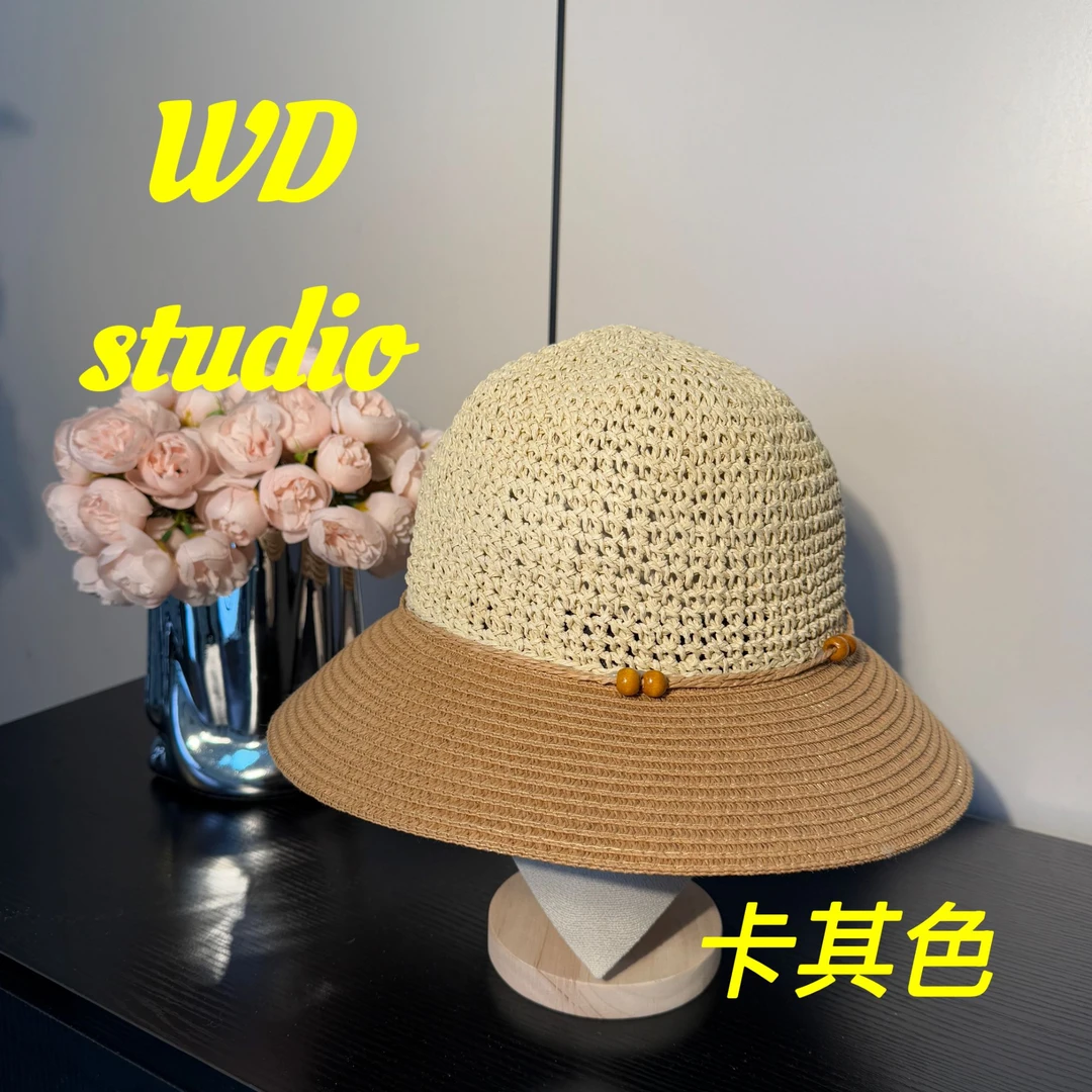 【WD】草帽女遮阳帽防晒帽度假氛围感韩系小清新气质海边显脸小木珠