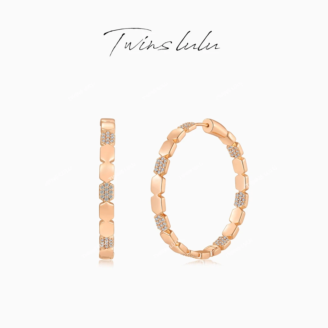 TWINS LULU镀K金新年款轻奢几何光面方块圈圈耳环新年款TSL1441