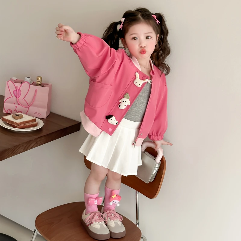 女童春秋款可爱上衣外套2025新款儿童洋气秋装棒球服女孩时髦衣服