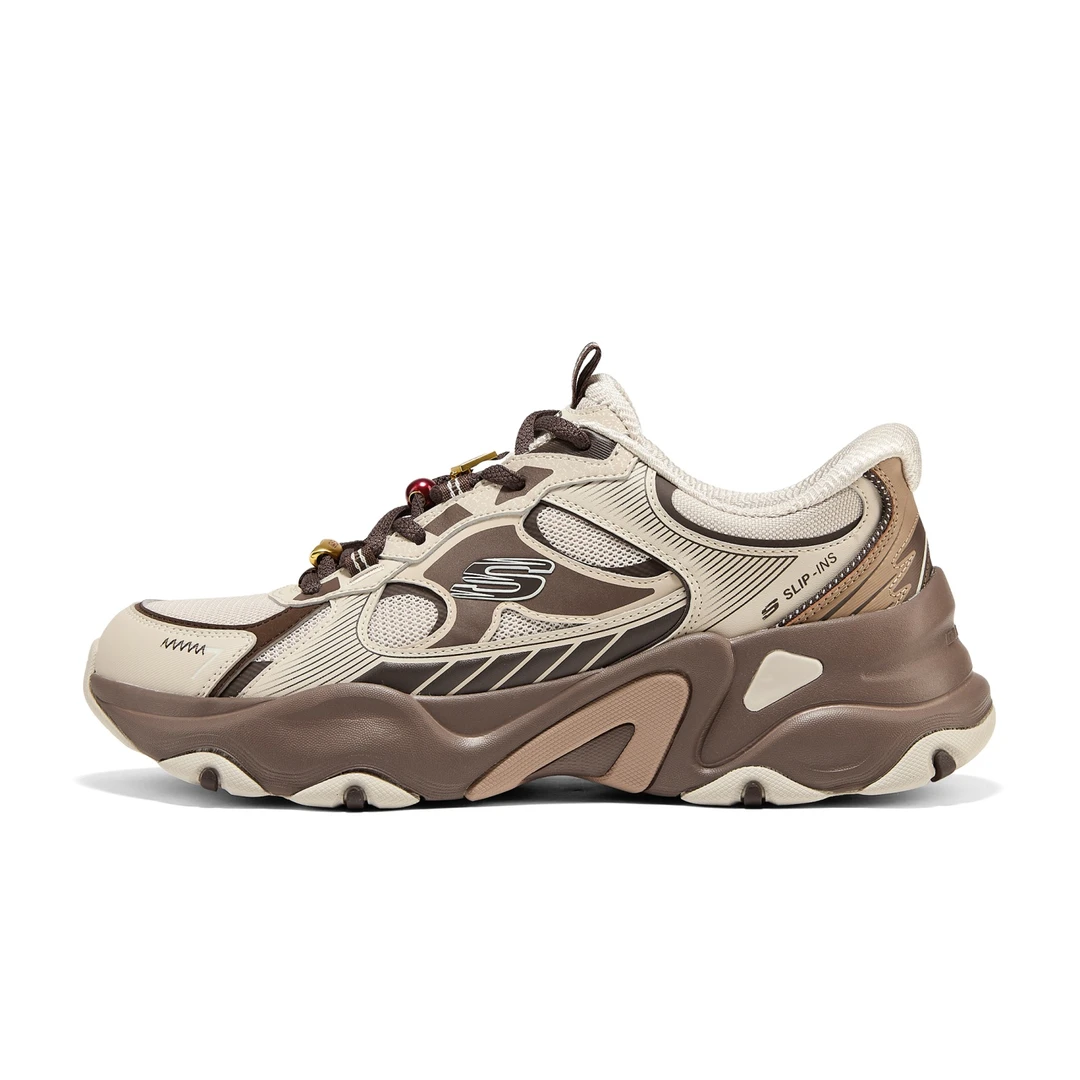 Skechers斯凯奇2025新款新年款男士舒适闪穿绑带老爹鞋802030
