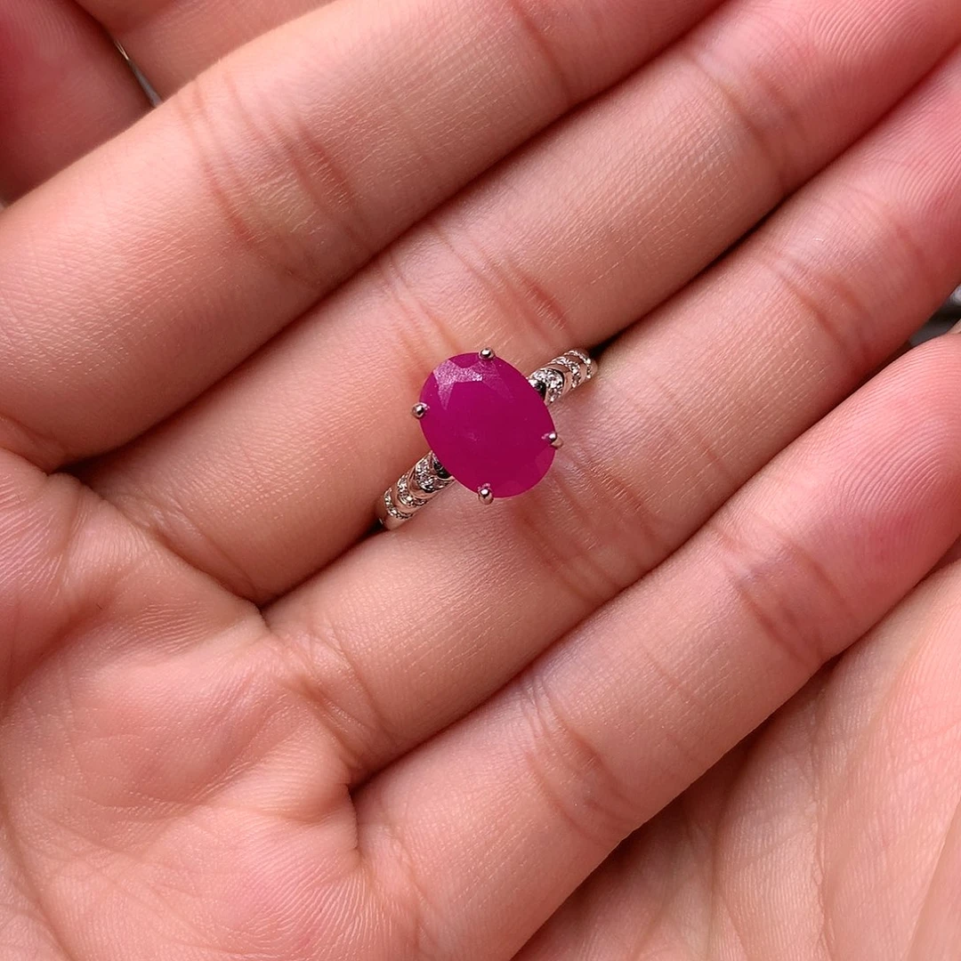 红宝石戒指银S925镶嵌