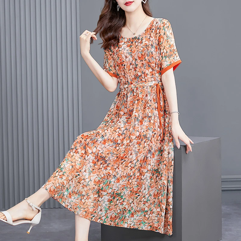 韩穆定制KA221380高端大码显瘦碎花连衣裙夏季女装2023年新款
