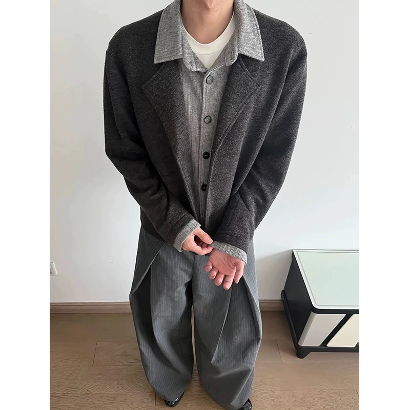 ClearForm花纱麦穗假两件开衫男慵懒风高级感针织衫毛衣翻领外套