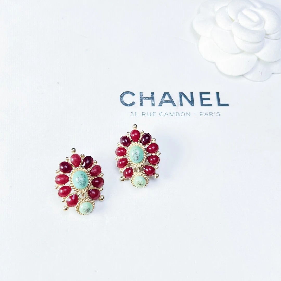 95新 Chanel/香奈儿 柚礼中古/香奈儿达拉斯红蓝耳钉LZ511156