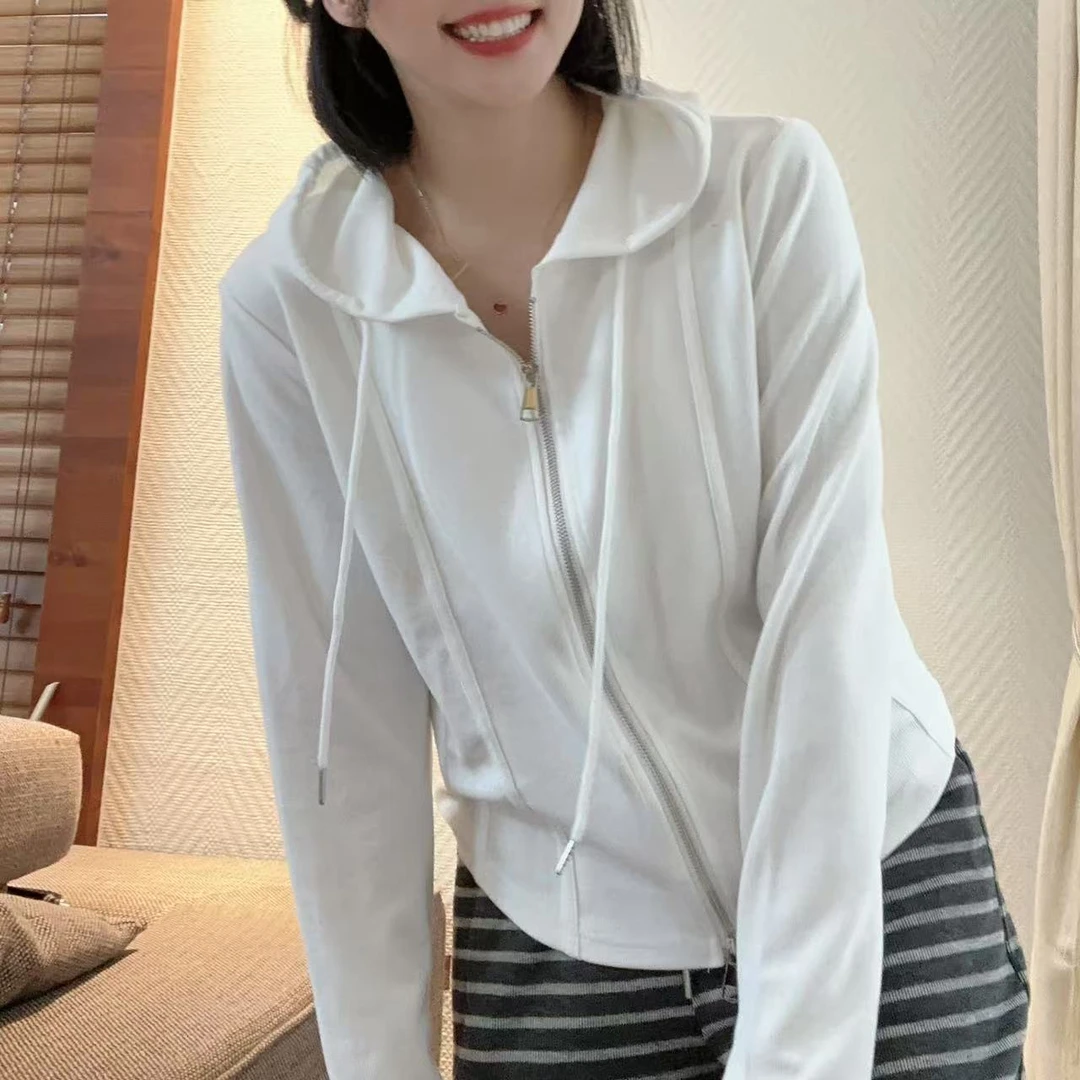 春季极简连帽拉链立体剪裁开衫T恤5-3-7