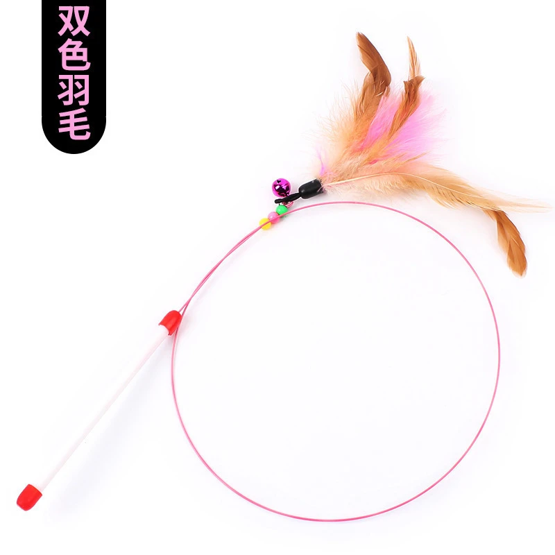 猫玩具钓猫棒猫咪羽毛玩具猫玩具高韧性双色羽毛钢丝逗猫棒