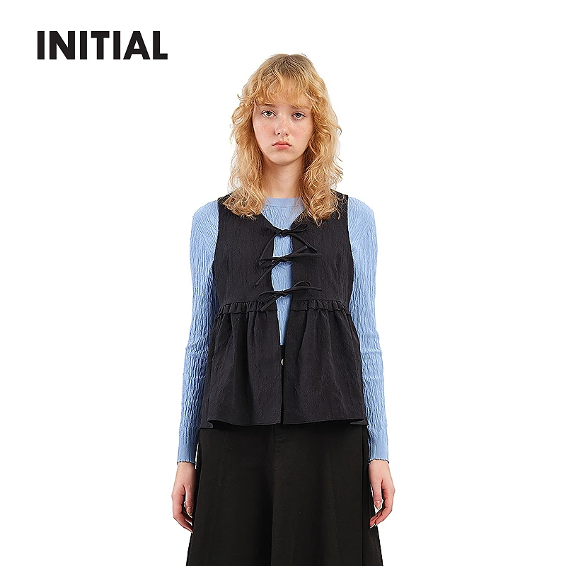 INITIAL25春季新款挖肩绑绳伞形荷叶边马甲外套女25SWVFMCXX041