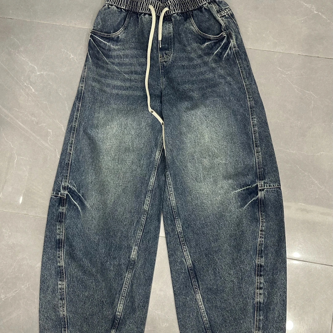 秋季新款阔版弯刀百搭蓝色牛仔