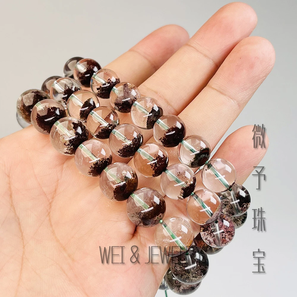 【微予珠宝】天然水晶绿幽灵天眼素串单圈鬼佬才多样性发其一