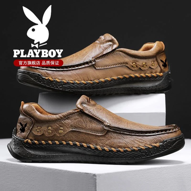 花花公子男鞋2025新款冬季正装商务百搭懒人一脚蹬德训鞋新郎皮鞋