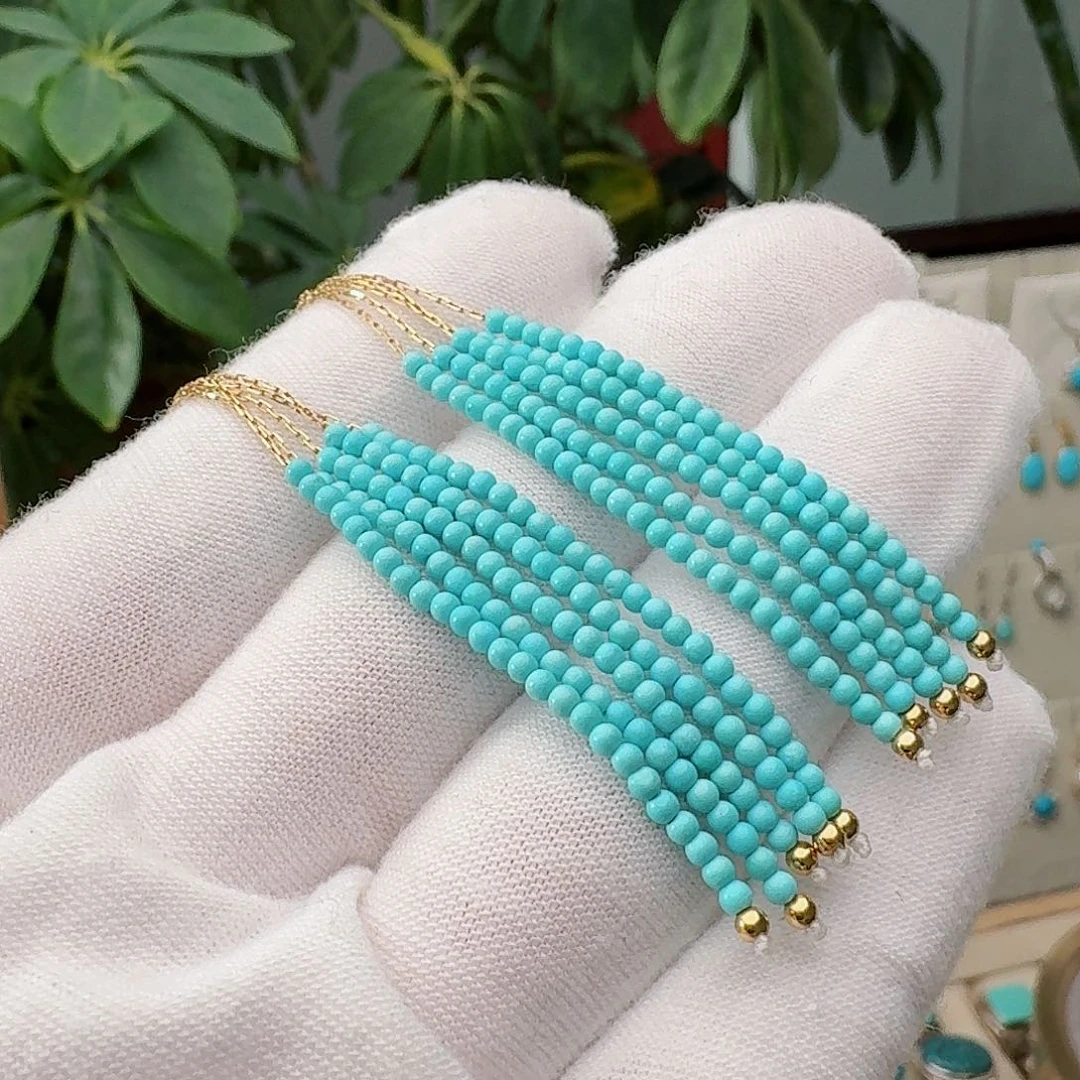 绿松石18K金镶嵌耳饰耳环