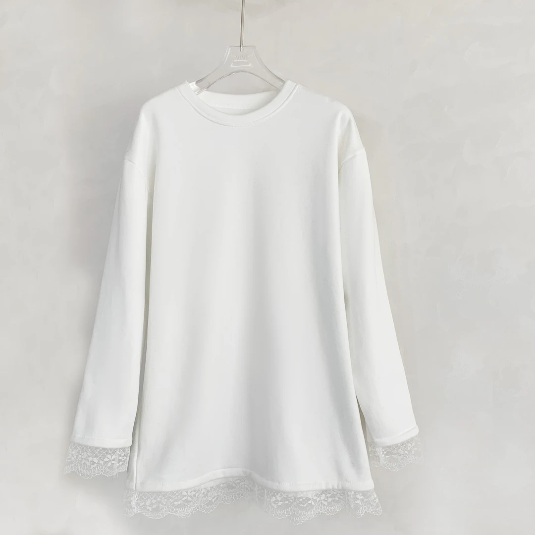 DEZI宝藏衣橱下摆袖口拼蕾丝边舒适女打底显瘦T恤LS6660088