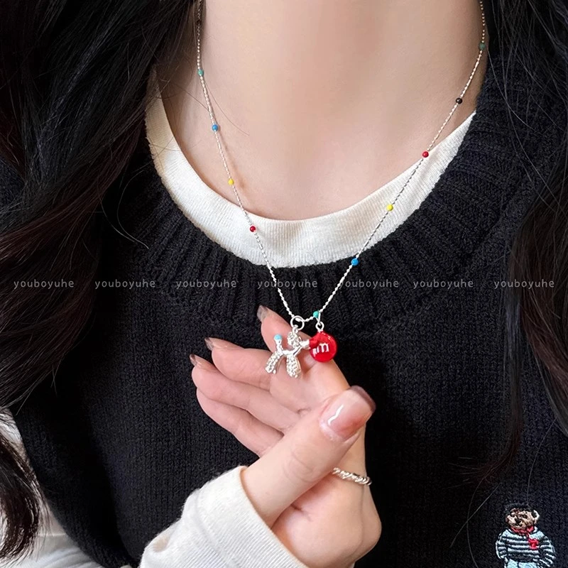 铜合金项链 敲可爱红豆气球狗项链女2025新款高级感锁骨链配饰