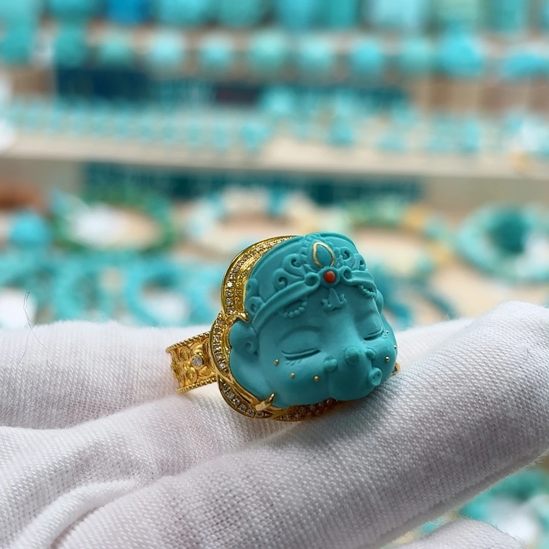 绿松石18K金镶嵌珠宝奇石