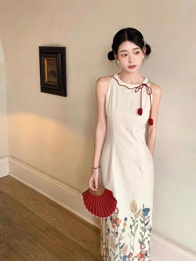 2025夏季新款新中式高级感印花旗袍女夏季气质修身显瘦 连衣裙